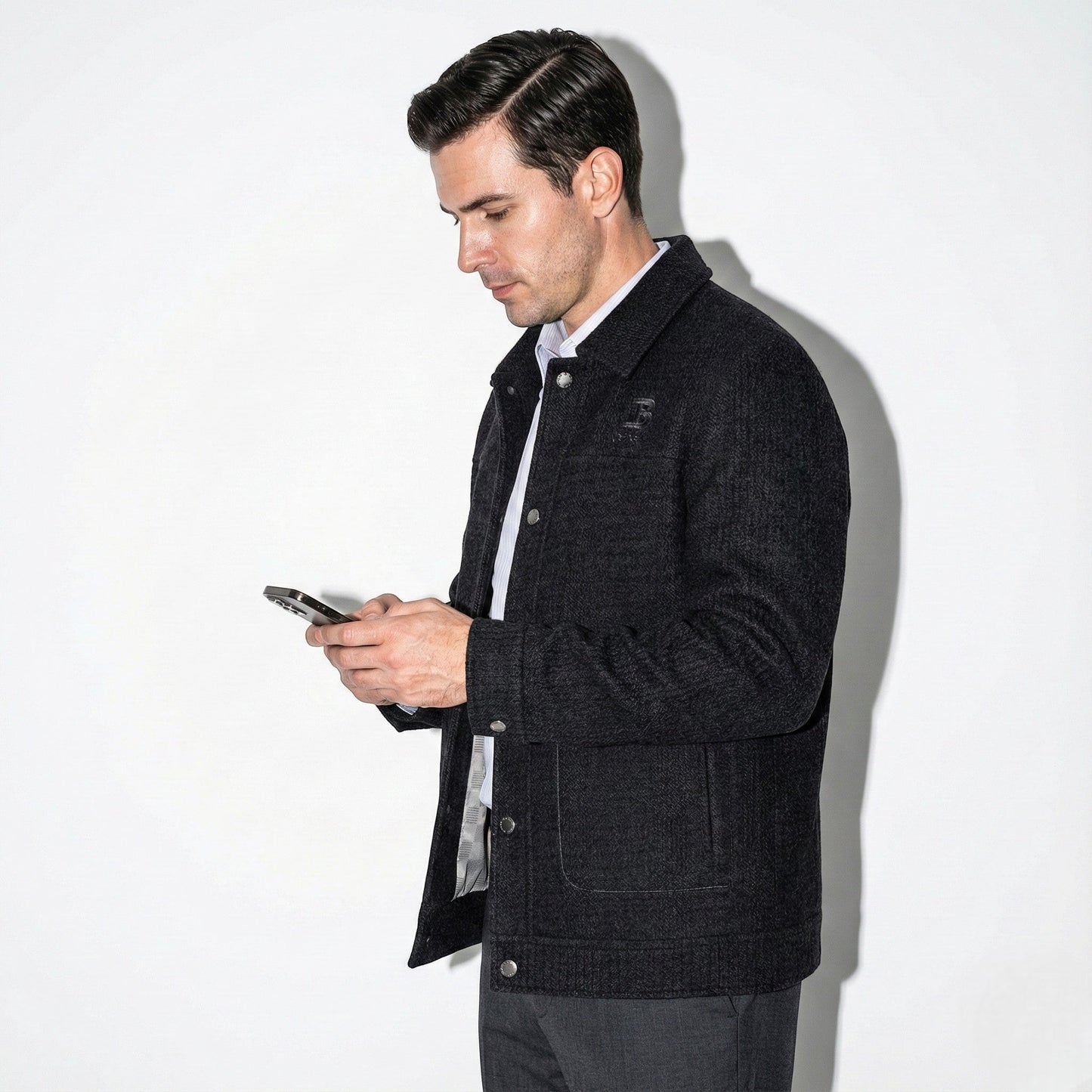 Levano men's wool jacket modern straight cut smooth finish urban winter warmth