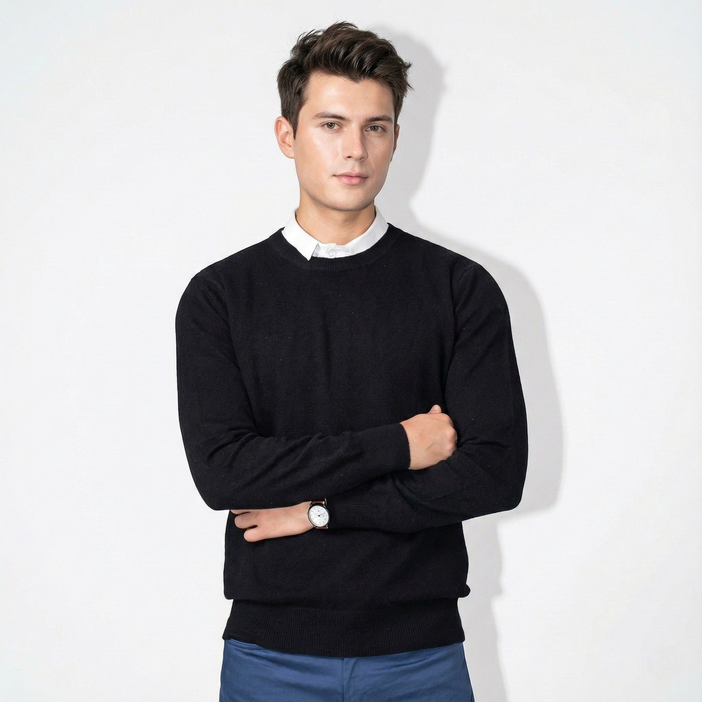 Renzo men's wool sweater regular modern cut versatile office-to-weekend polished warm look