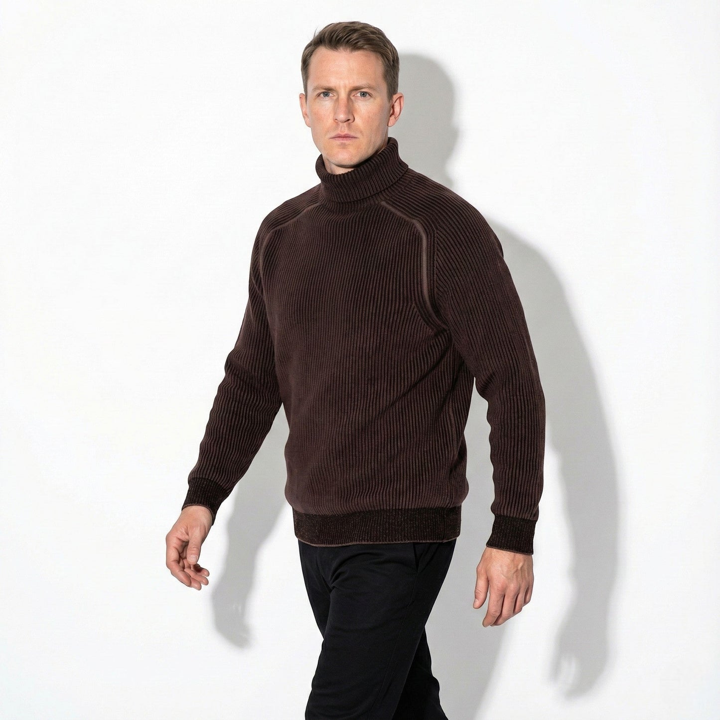 Men's slim fit ribbed knit turtleneck sweater, lightweight breathable cotton blend for modern everyday style