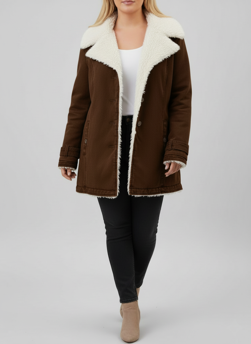 Plus size women's sherpa lined winter jacket cozy fit maximum warmth cold weather style