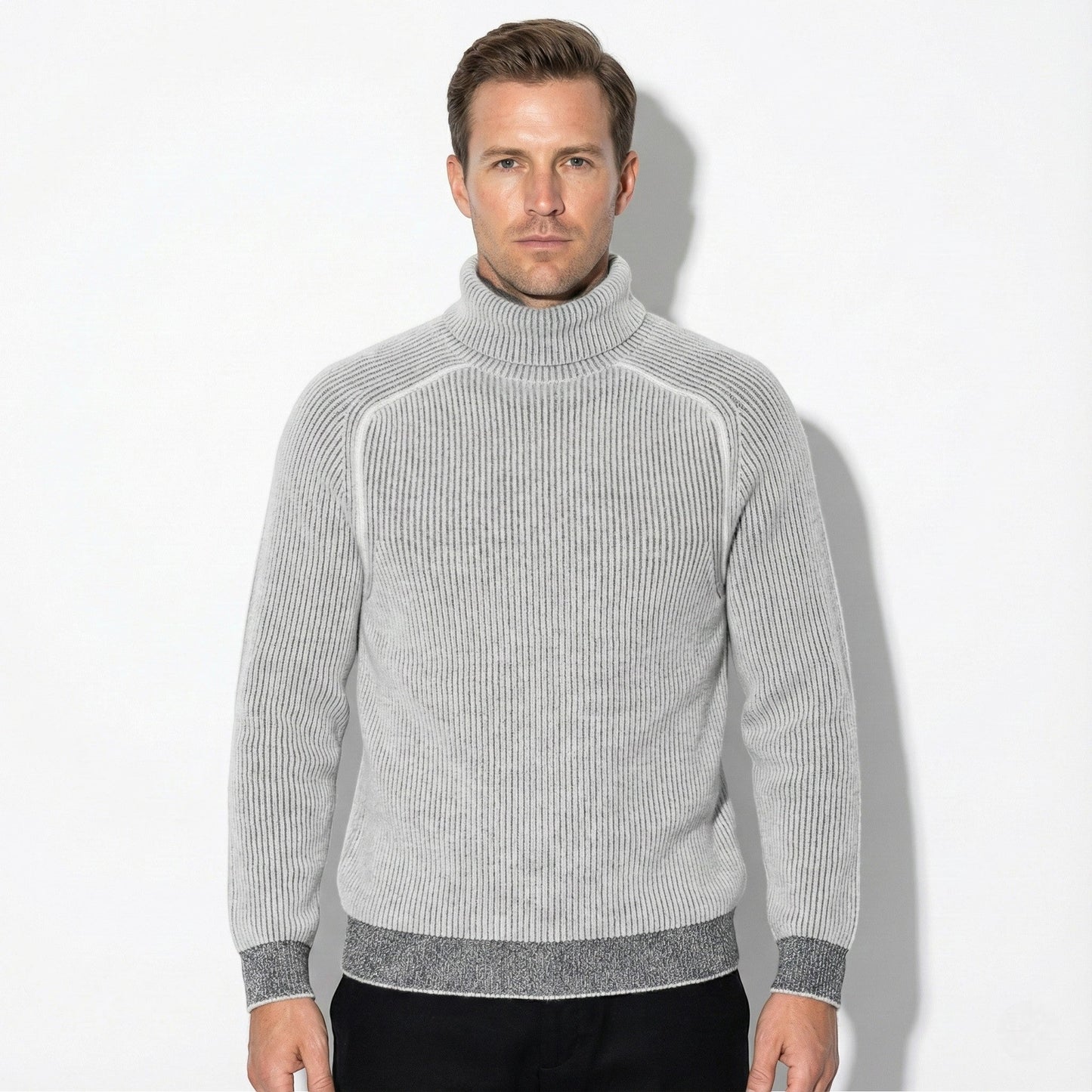 Men's slim fit ribbed knit turtleneck sweater, lightweight breathable cotton blend for modern everyday style