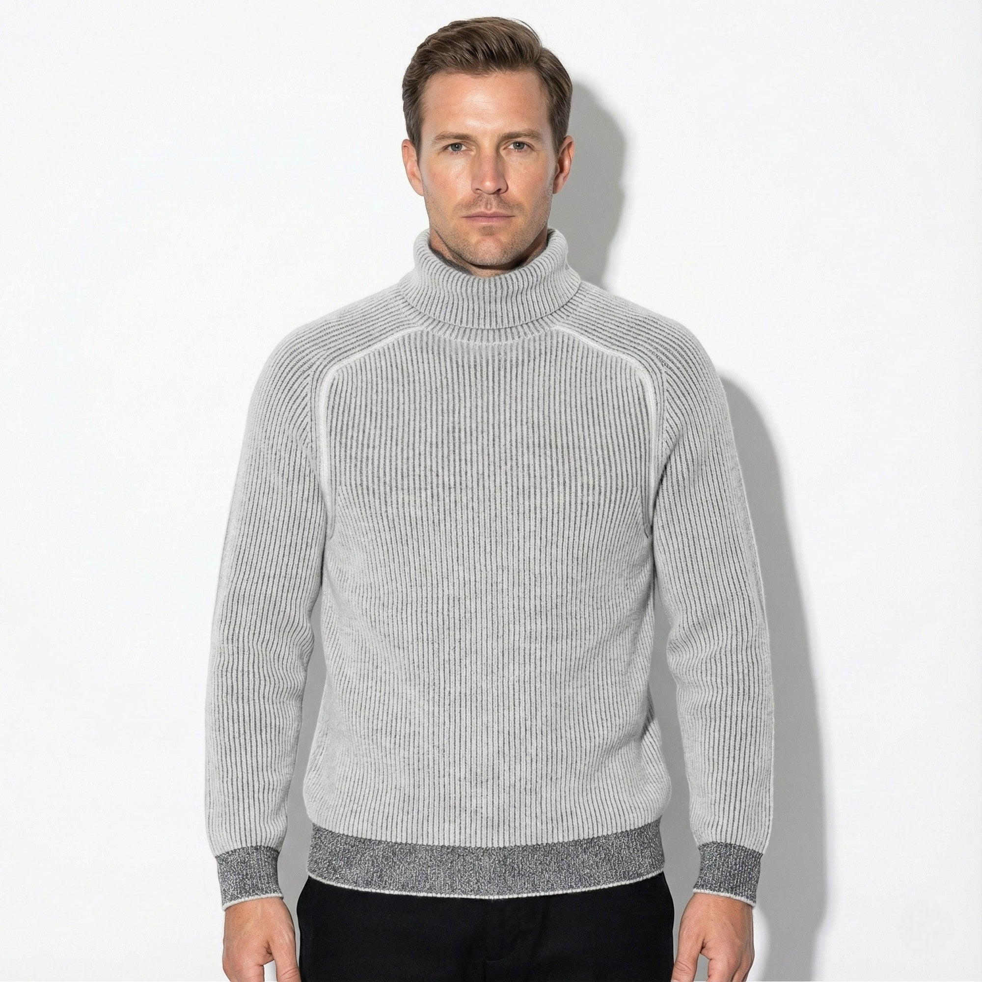 Men's slim fit ribbed knit turtleneck sweater, lightweight breathable cotton blend for modern everyday style