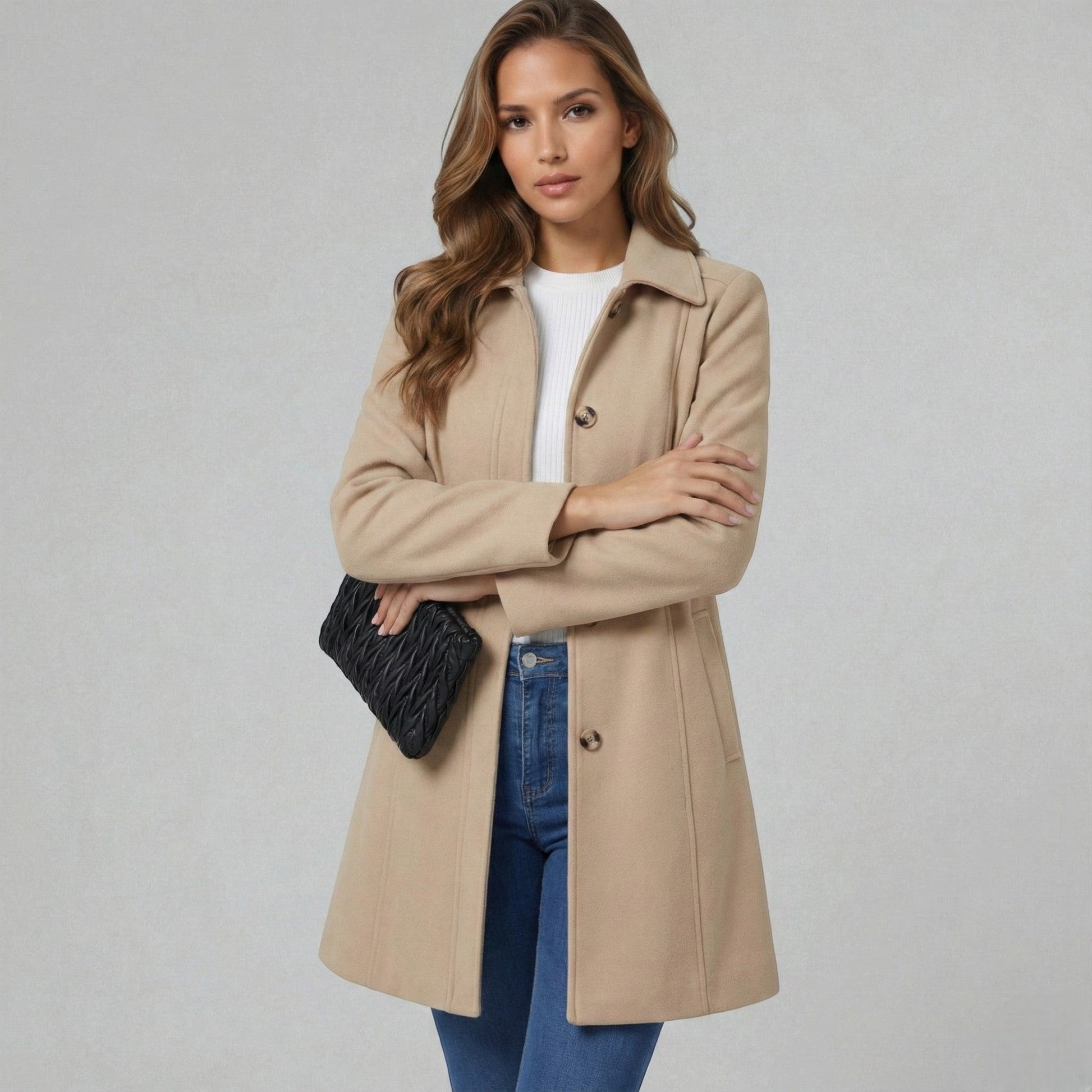 Josephine women's winter coat button placket A-line silhouette soft fabric classic collar elegant outerwear