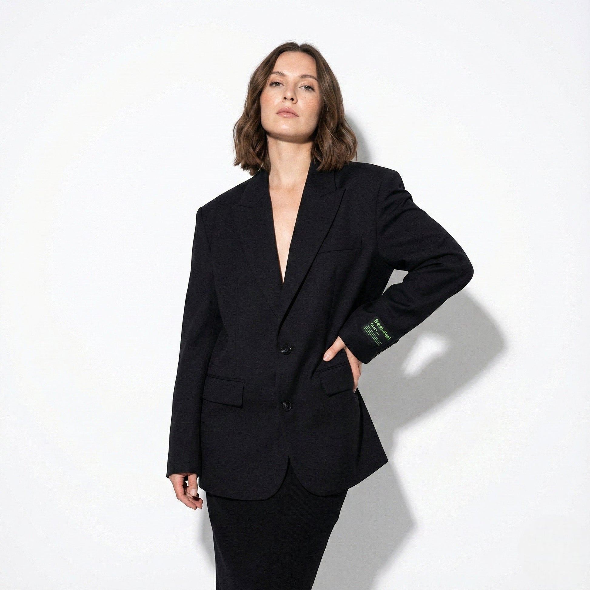 Women's oversized blazer relaxed structured silhouette smooth tailored finish versatile office casual wear