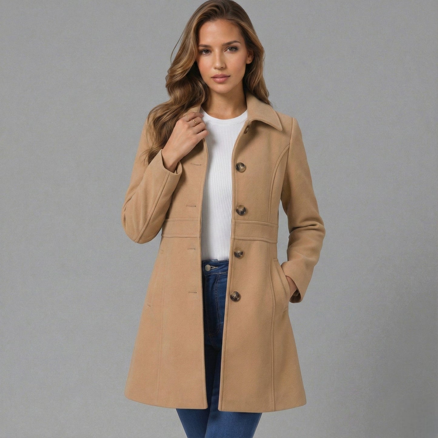 Josephine women's winter coat button placket A-line silhouette classic collar soft fabric outerwear