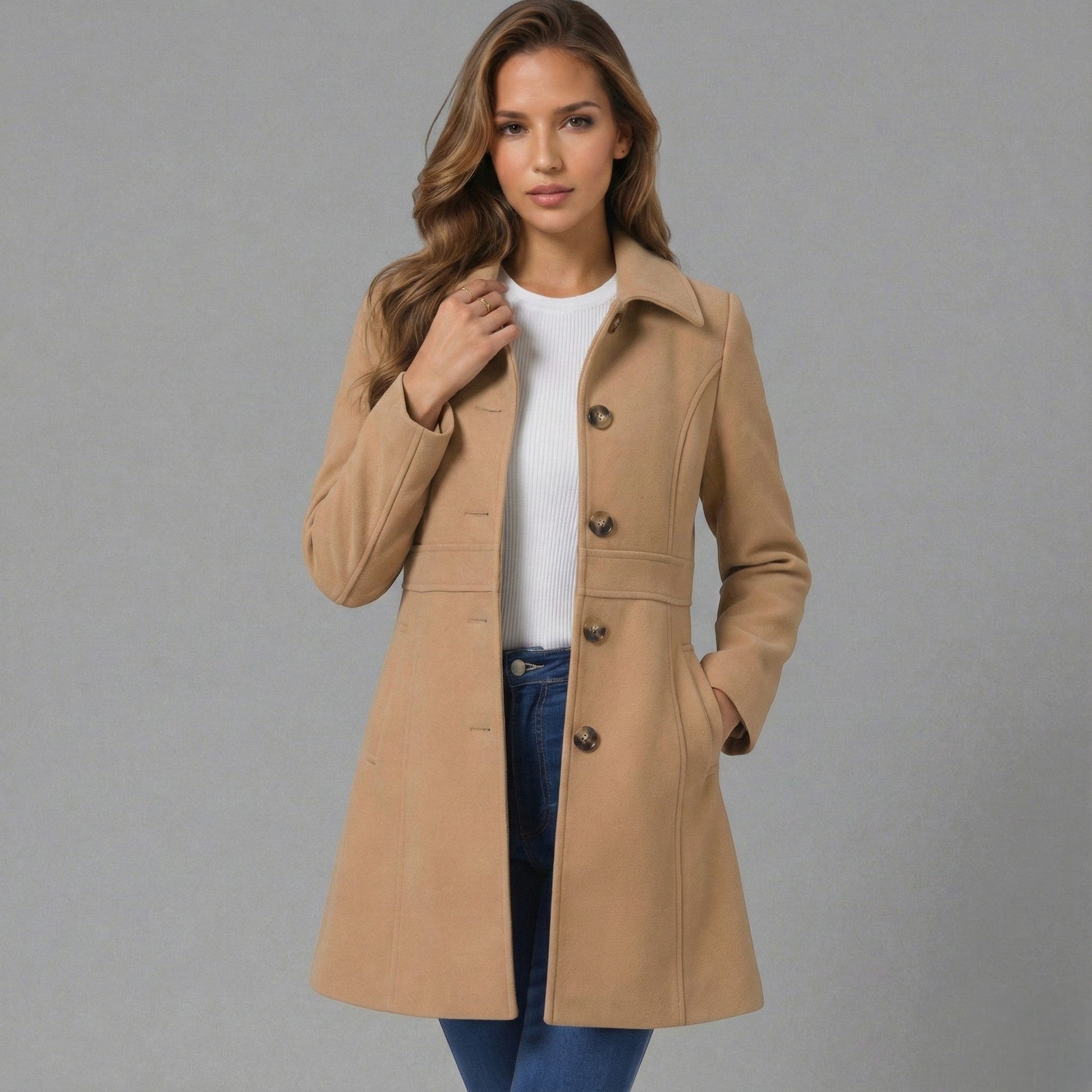 Josephine women's winter coat button placket A-line silhouette classic collar soft fabric outerwear