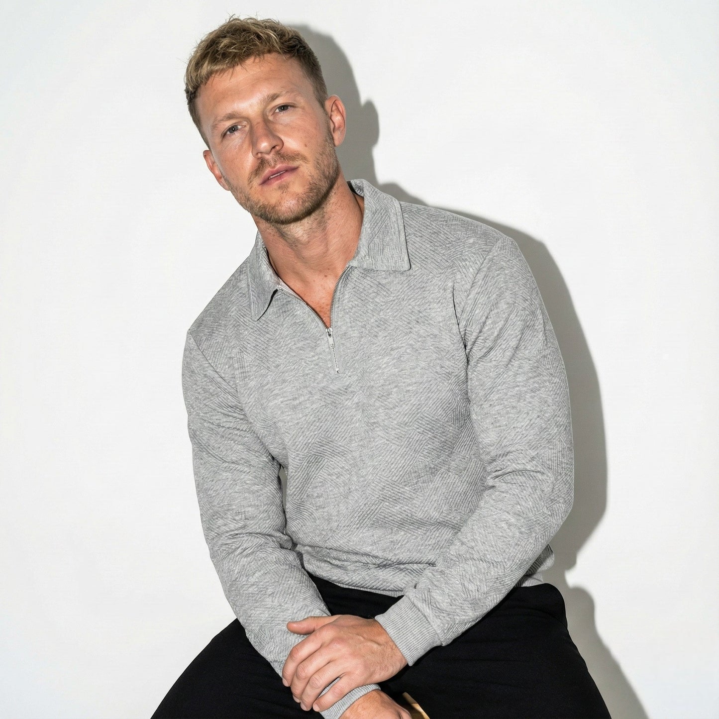 Bruno men's gray wool zip collar sweater regular fit soft warmth modern office casual style