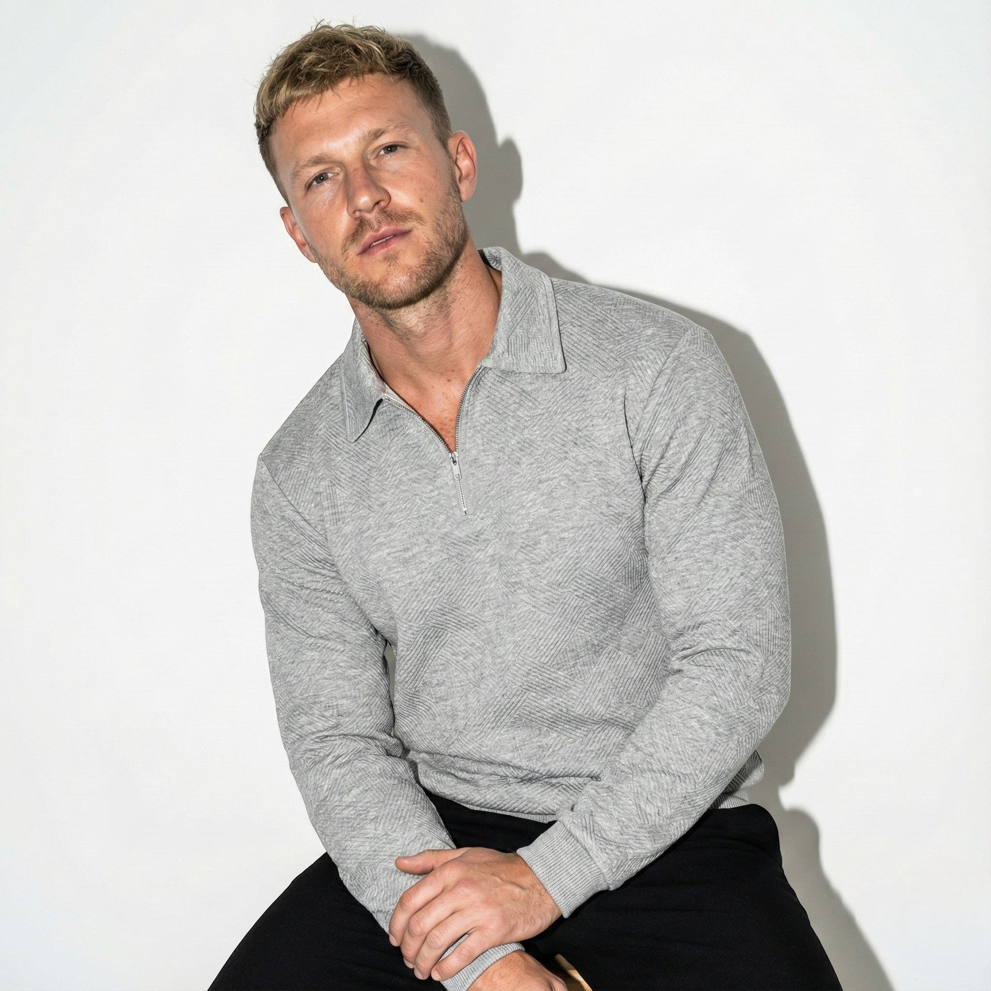 Bruno men's gray wool zip collar sweater regular fit soft warmth modern office casual style