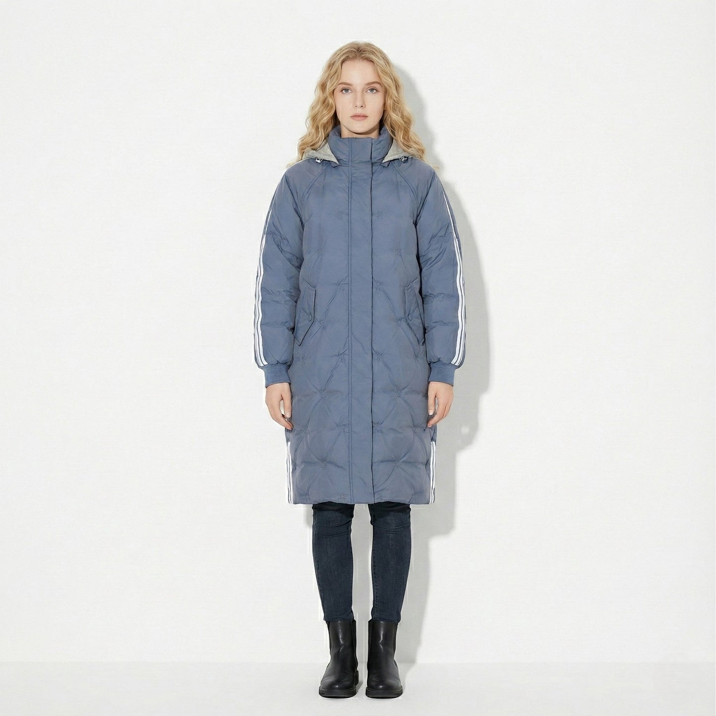 Women's long hooded cotton down jacket loose fit cozy winter outerwear for cold weather walks
