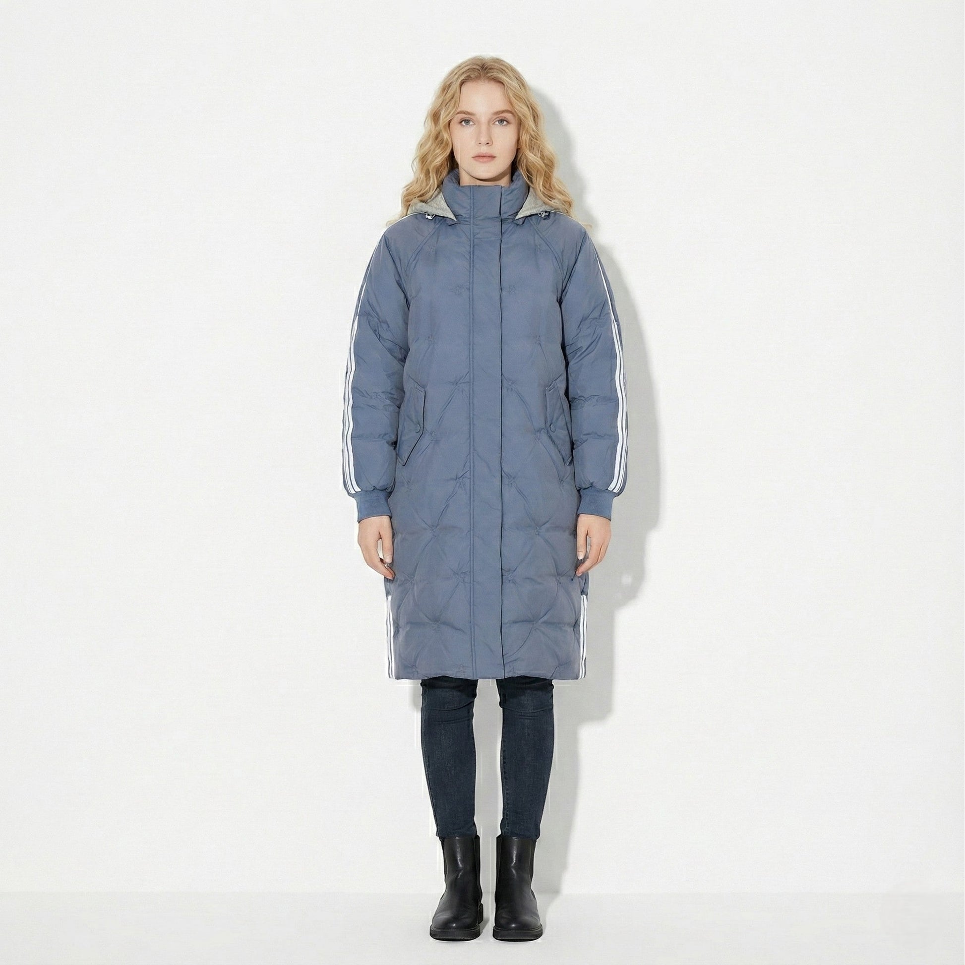 Women's long hooded cotton down jacket loose fit cozy winter outerwear for cold weather walks