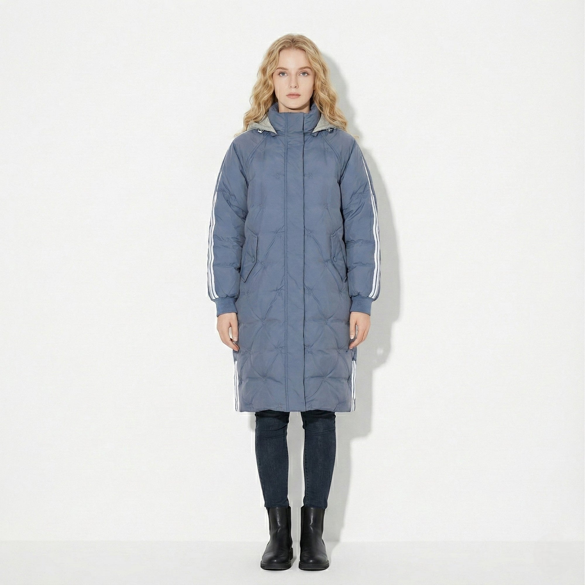 Women's long hooded cotton down jacket loose fit cozy winter outerwear for cold weather walks