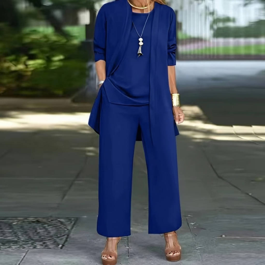 Women's 3-piece pantsuit elegant work-to-evening ensemble with versatile vest in classic style