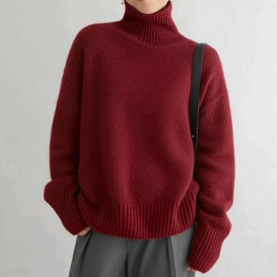 Women's oversized cashmere turtleneck sweater soft lightweight luxury relaxed silhouette everyday comfort