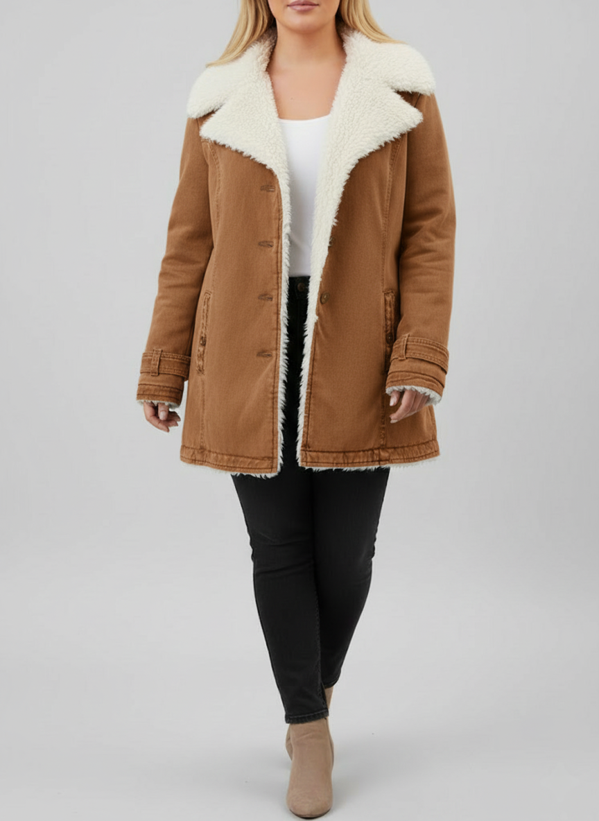 Women's plus size sherpa lined winter jacket cozy fit with plush interior warmth