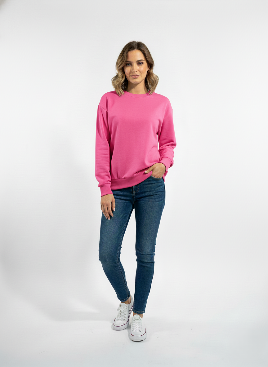 Women's loose fit tunic-length sweatshirt long sleeve relaxed silhouette with extended hem coverage