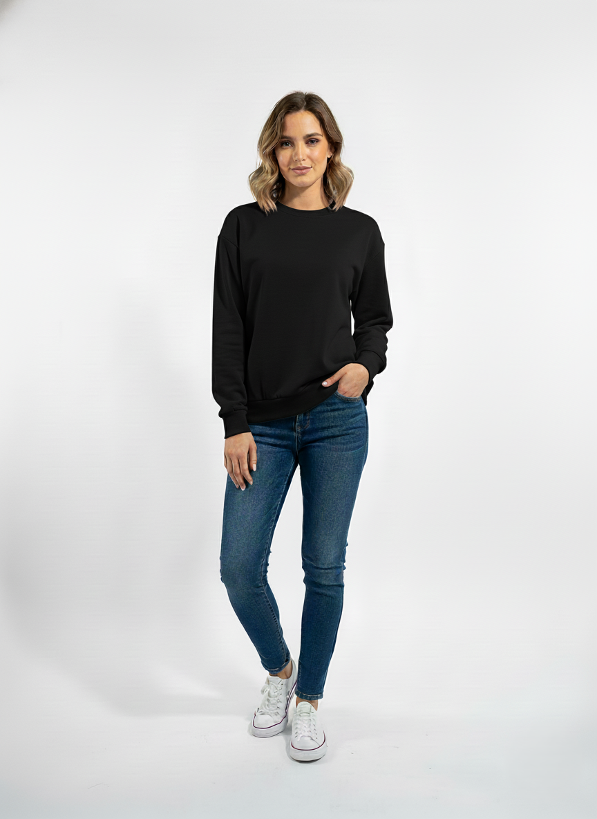 Women's loose fit tunic length sweatshirt long sleeve relaxed silhouette with extended hem coverage