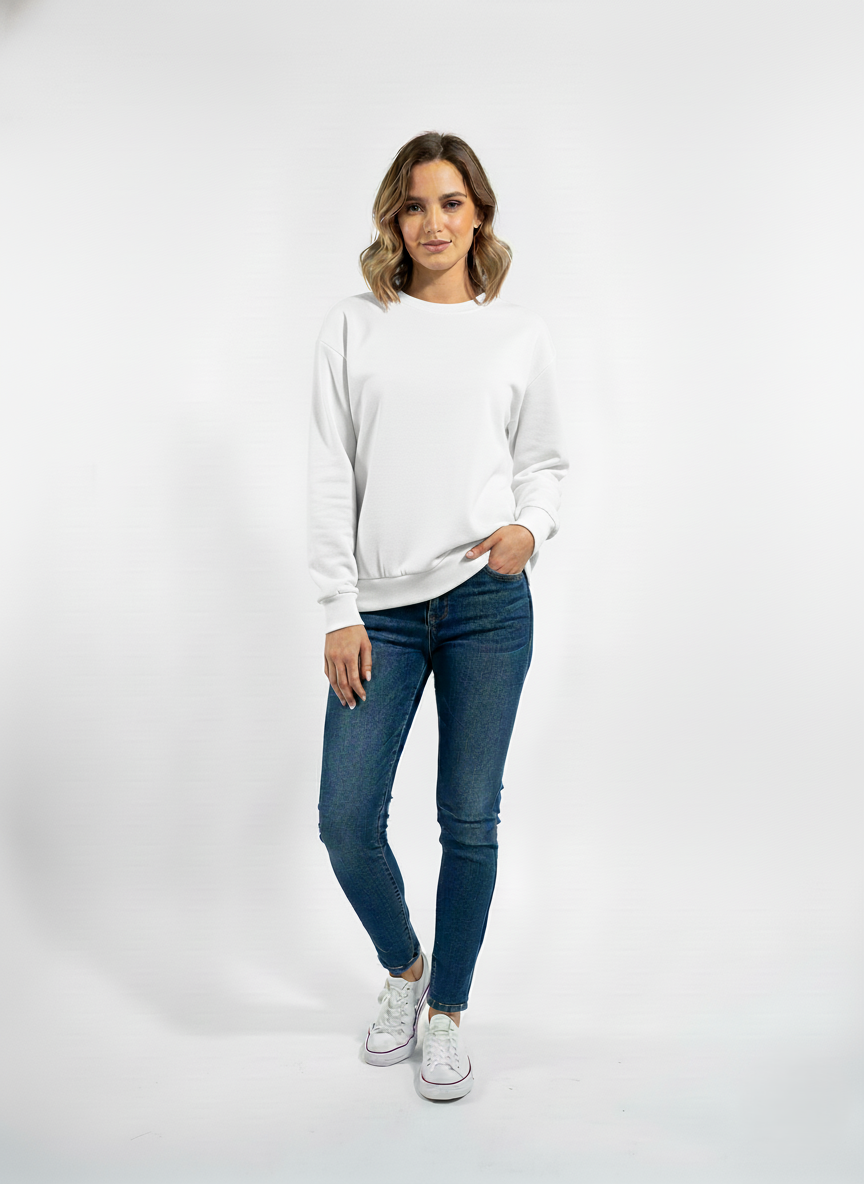 Women's loose fit tunic-length sweatshirt long sleeve relaxed silhouette layered everyday comfort style