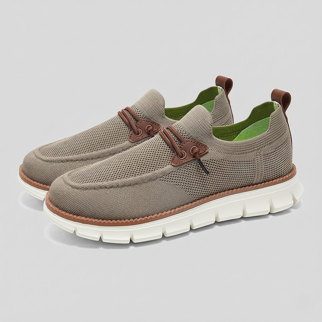 Men's gray knit boat shoe lightweight breathable upper chunky non-slip rubber sole casual coastal style