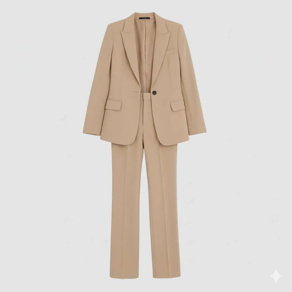 Women's tailored two-piece jacket and pants suit elegant office wear with two-button closure