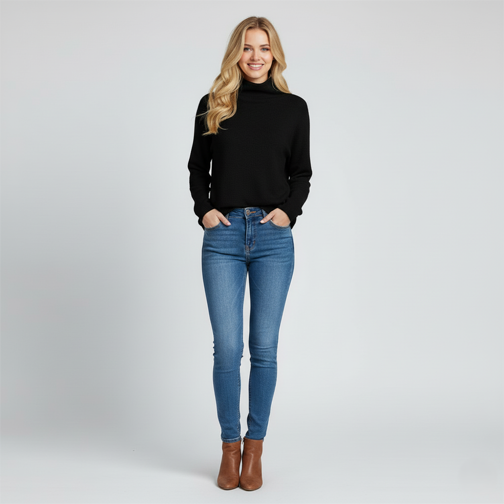 Women's soft knit high neck pullover long sleeve inner layer for cozy layering comfort
