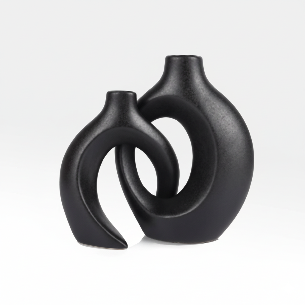 Modern abstract ceramic vase set 2-piece neutral beige sculptural minimalist home decor