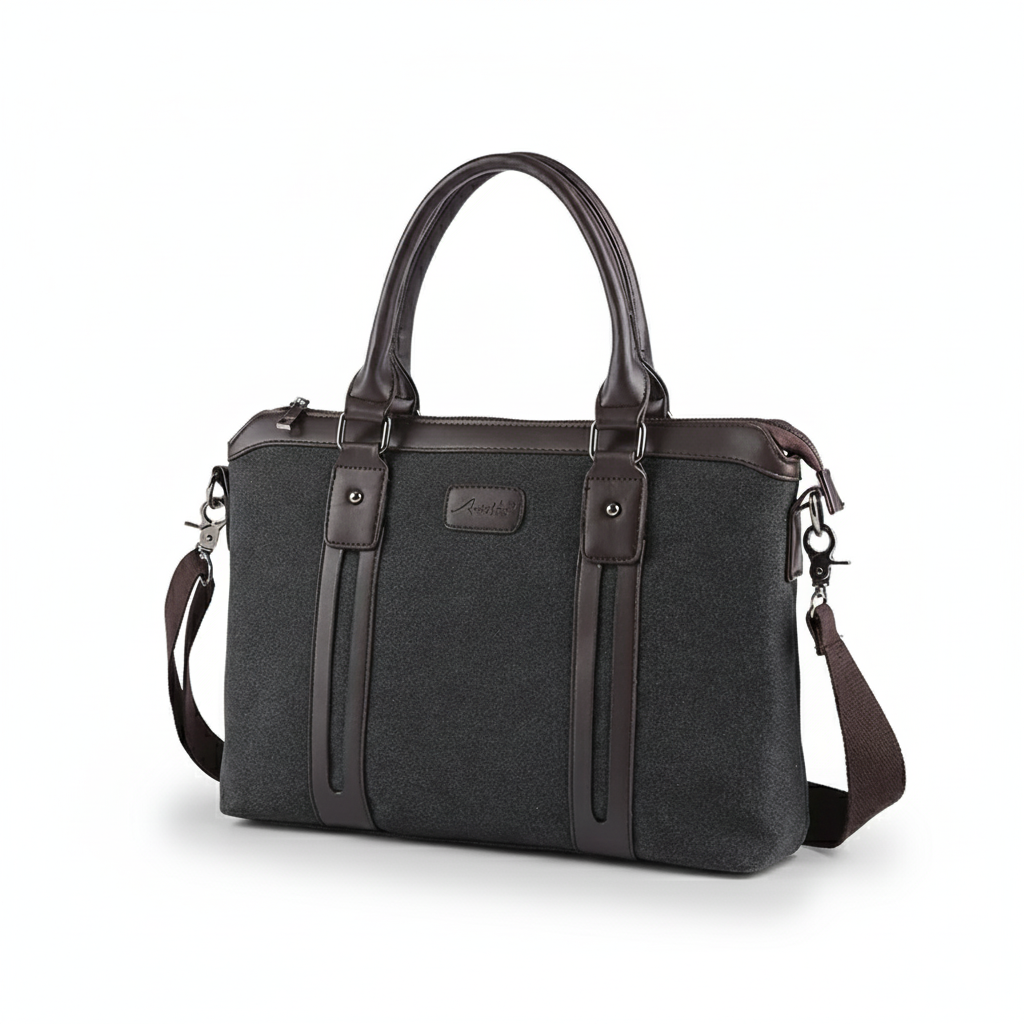 Theodore premium structured briefcase bag for professionals with faux leather accents and secure zipper