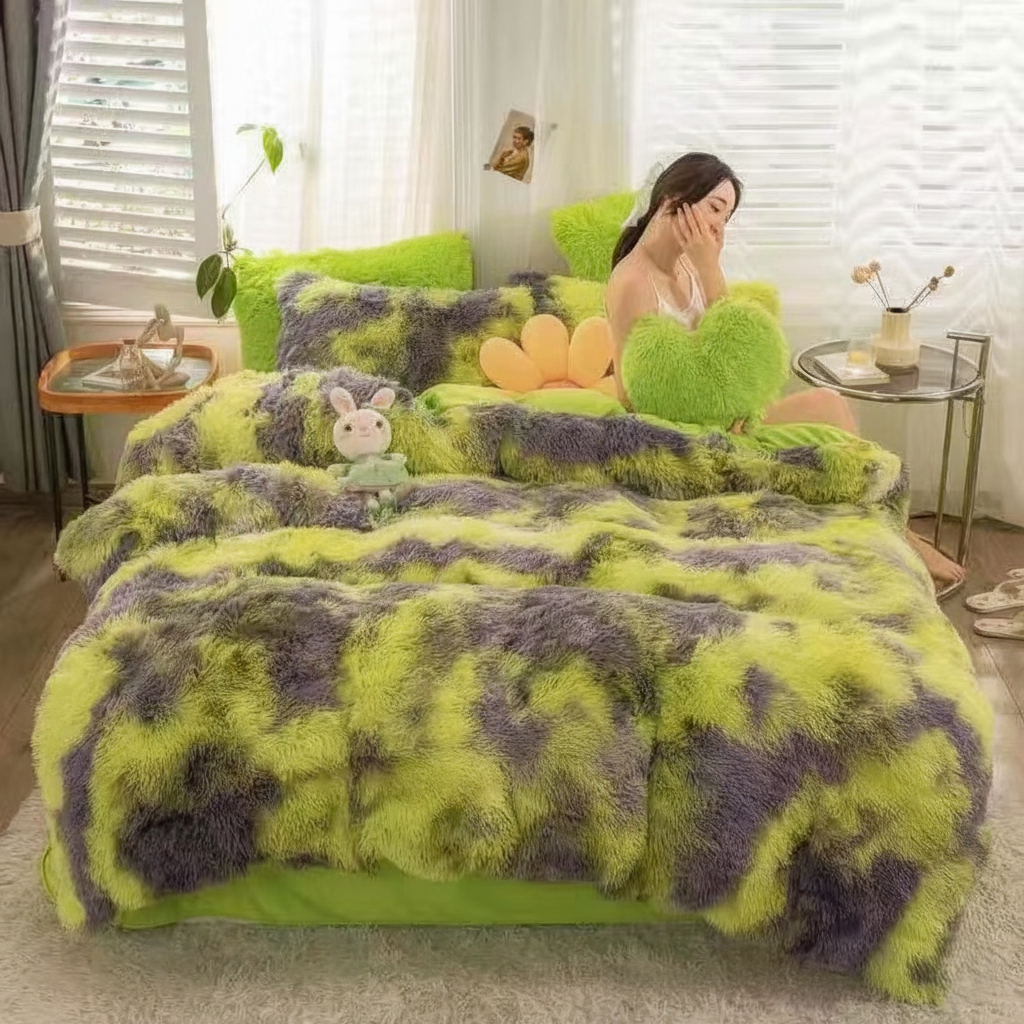 Fluffy faux fur duvet cover set ultra-plush mink-like velvet texture cozy luxury bedroom decor
