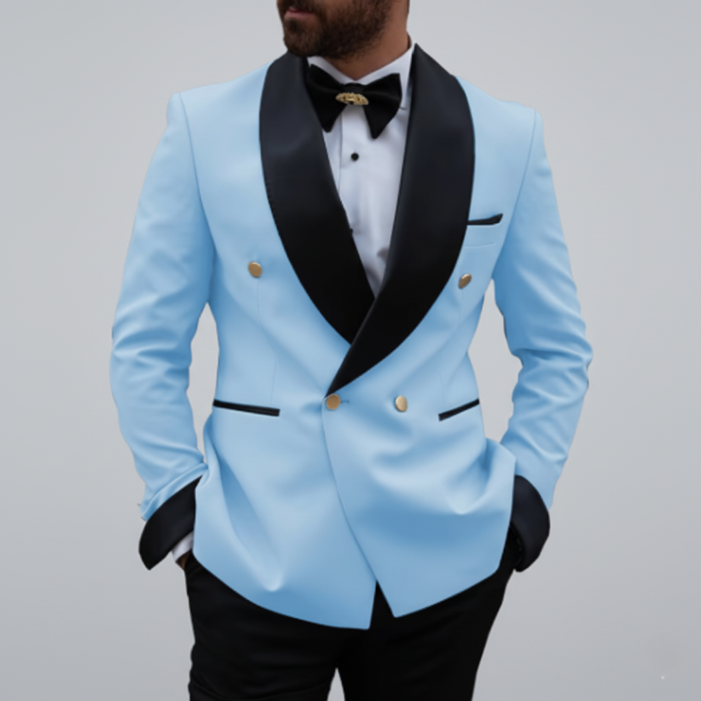 Men's red tailored double breasted tuxedo suit black shawl lapel gold buttons formal 2-piece groom set