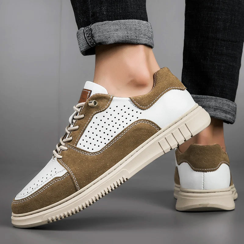 White genuine leather suede blend sneakers with cushioned footbed and grippy outsole for city style