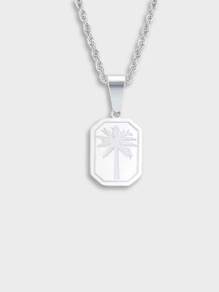Stainless steel geometric palm tree pendant necklace rope chain tropical streetwear minimalist