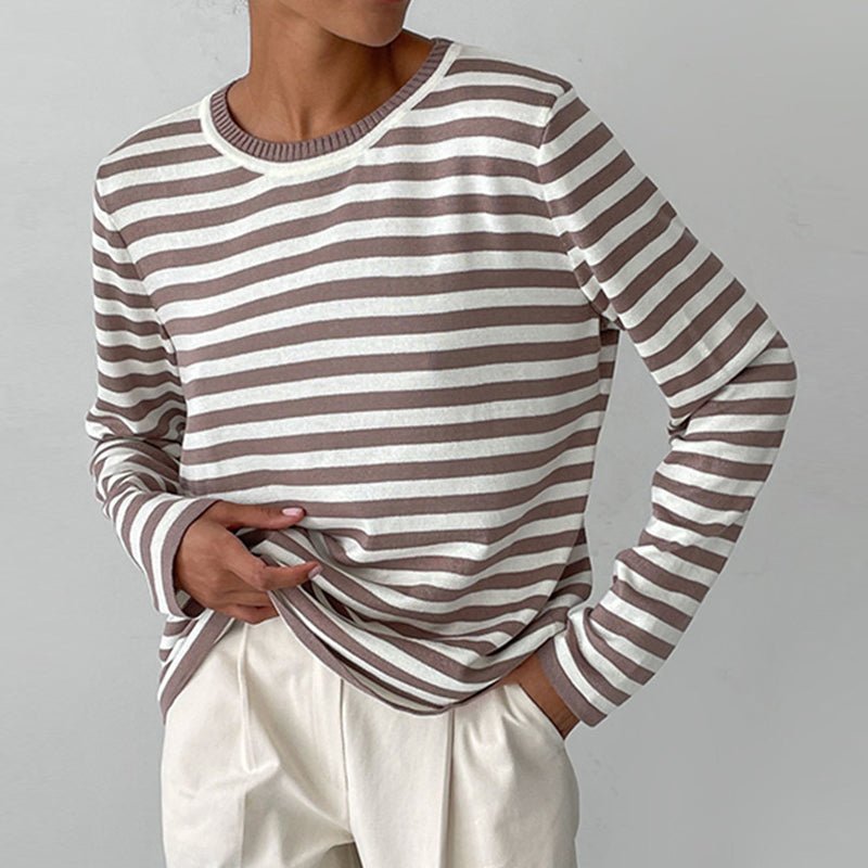 Women's relaxed fit striped cotton sweater with classic modern stripe pattern for casual everyday style