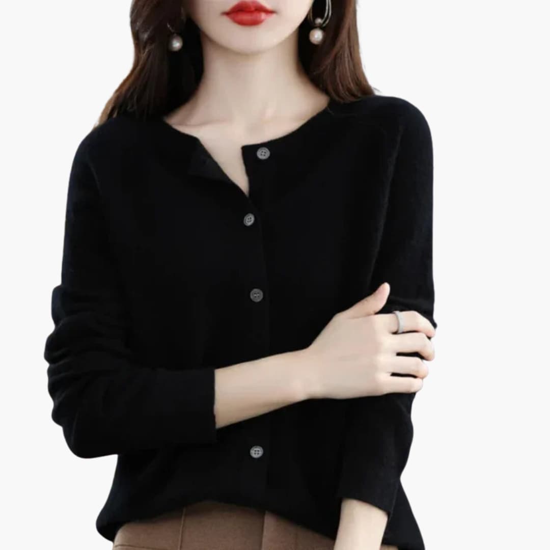 Women's knitted long-sleeve vest round neck button-front solid color versatile layering sweater