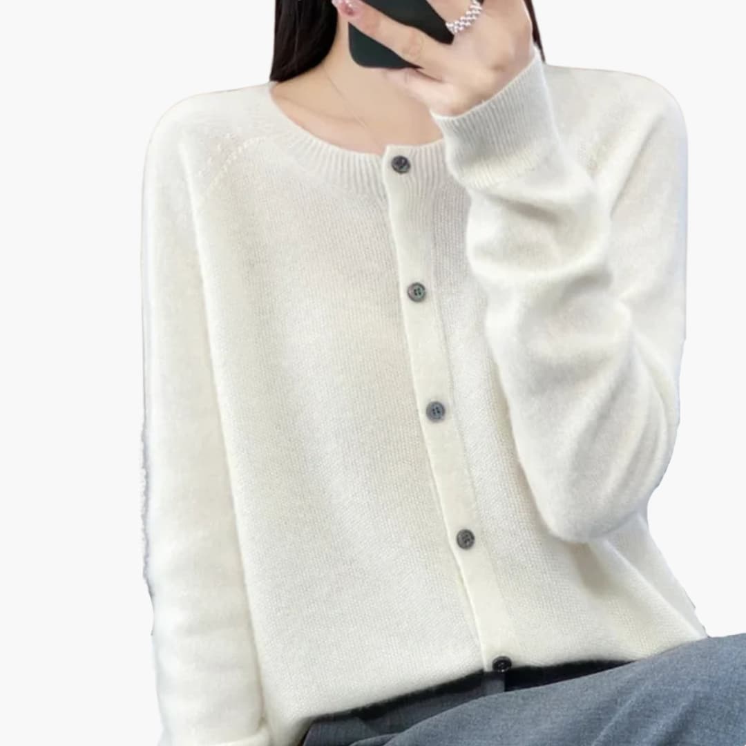 Women's knitted vest round neck long sleeves button front solid color versatile layering sweater