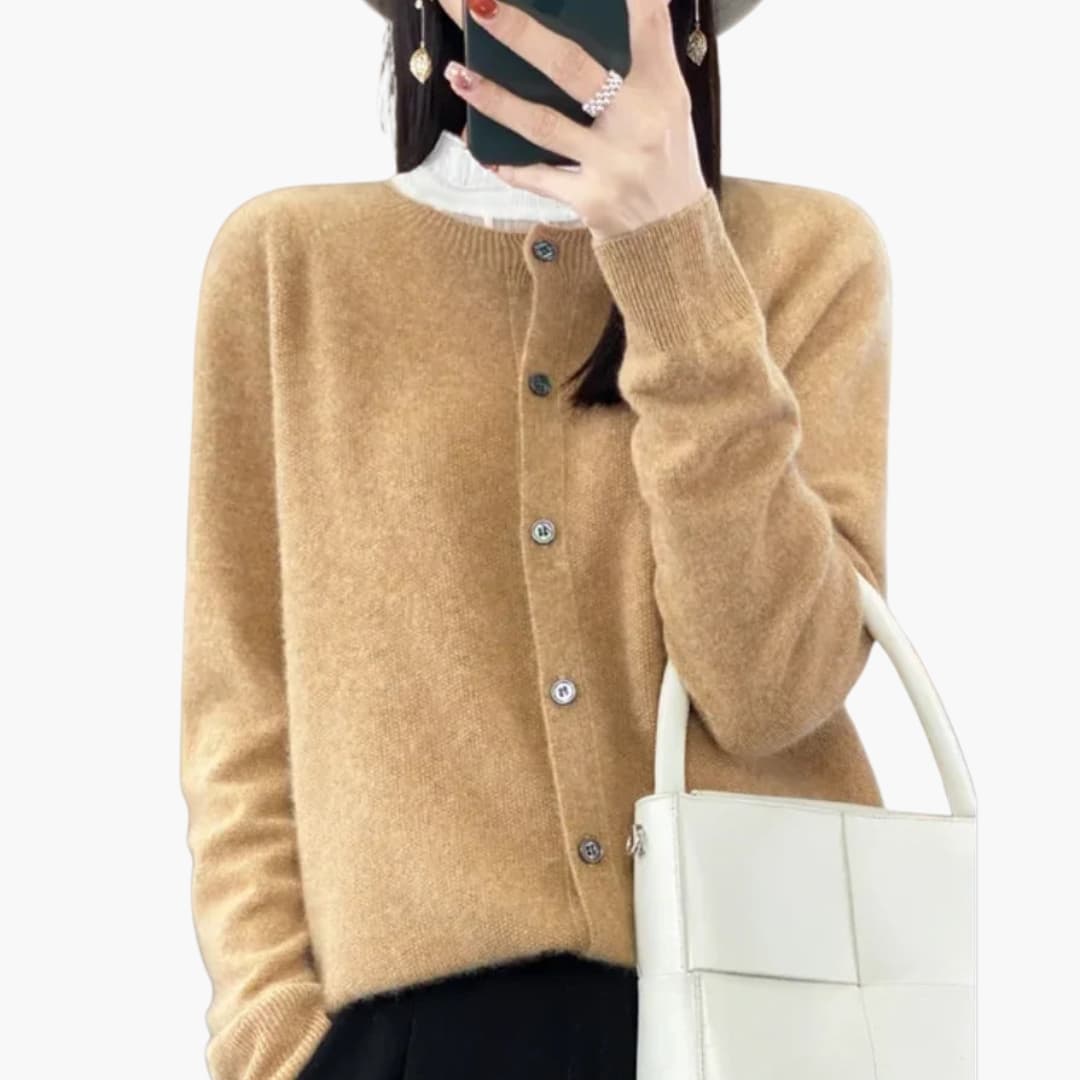 Women's ribbed knit vest round neck long sleeves button front solid color versatile layering sweater