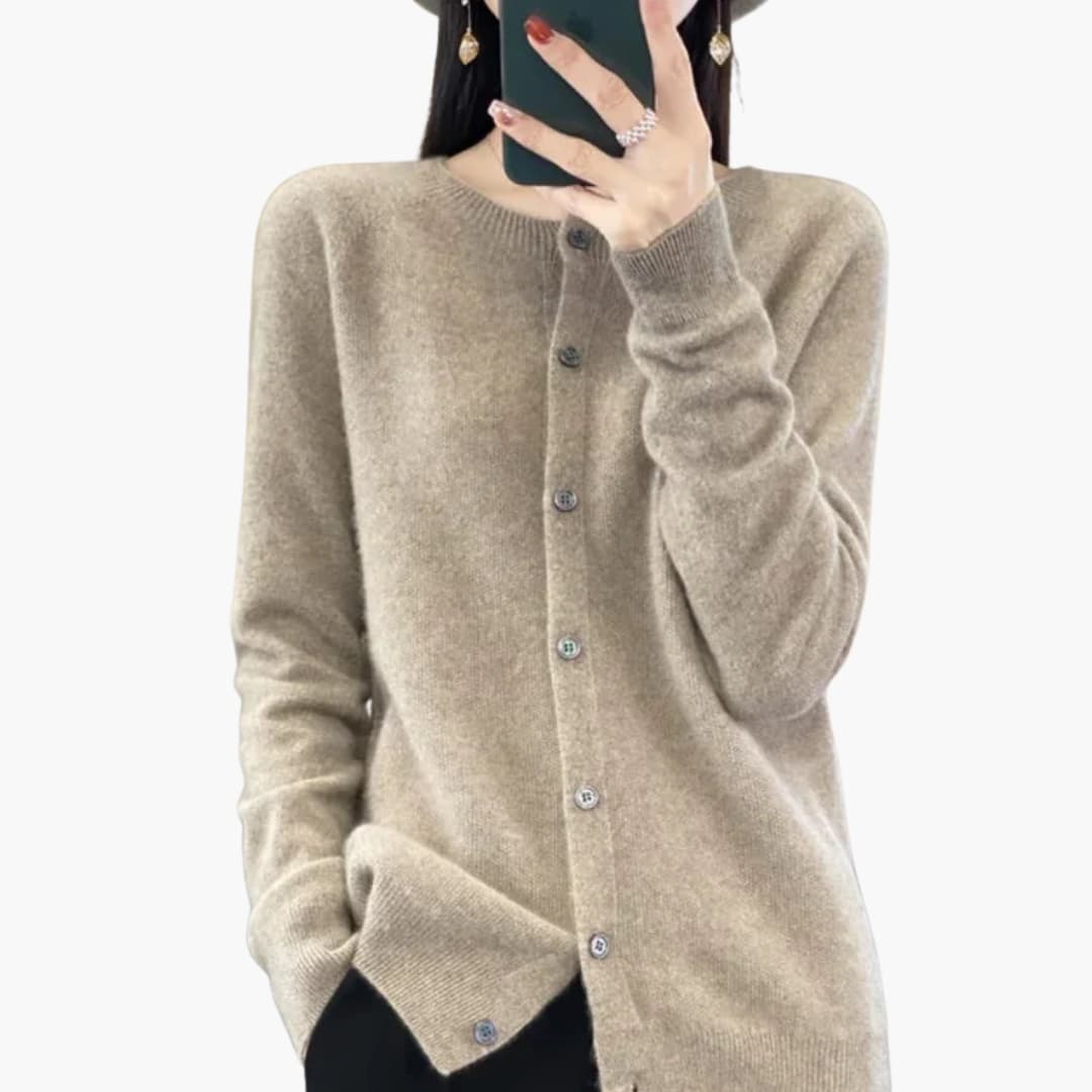 Women's knitted long-sleeve vest round neck button-front solid color versatile layering sweater