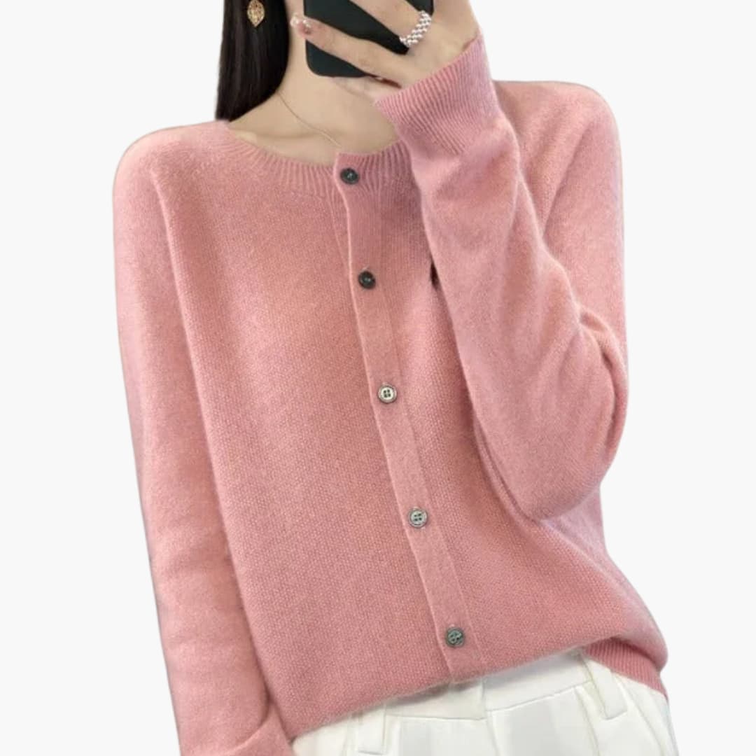 Women's knitted vest round neck long sleeves button front solid color versatile layering cardigan