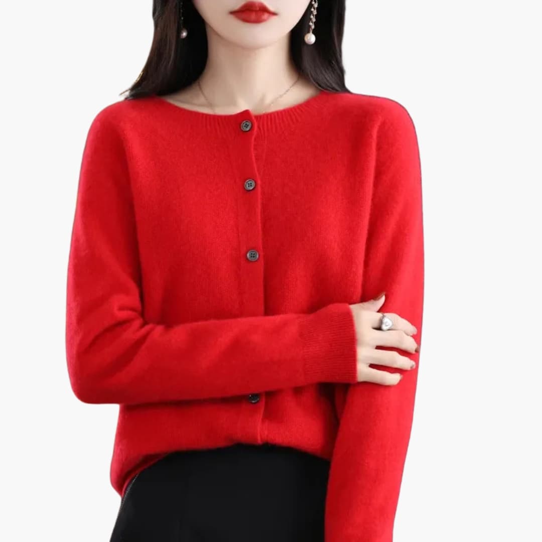 Women's knitted long sleeve vest round neck button front solid color versatile layering sweater