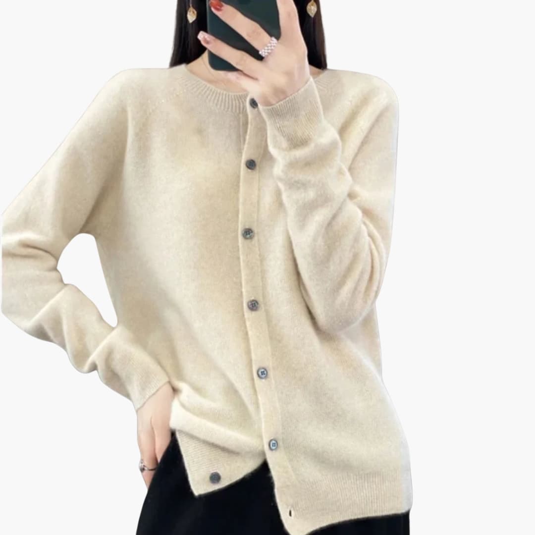 Women's knitted long sleeve vest round neck button front solid color versatile layering cardigan