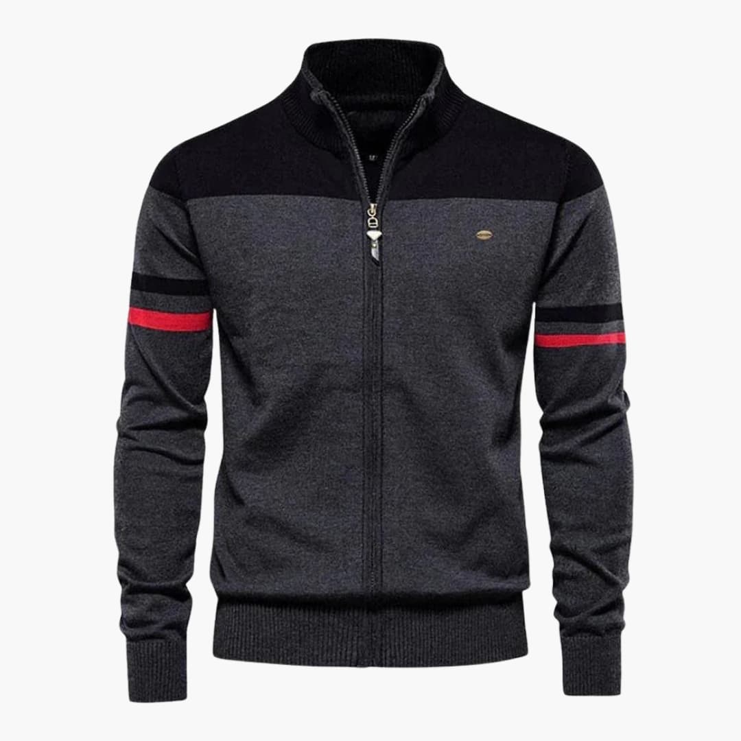 Men's lightweight knit zip-up vest with stand-up collar and ribbed cuffs for active style