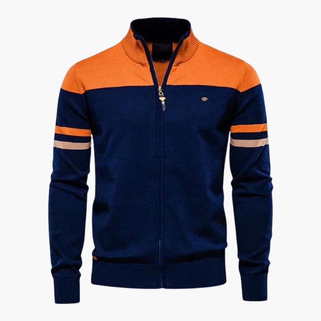 Men's lightweight knit zip-up vest stand-up collar ribbed cuffs structured casual layer