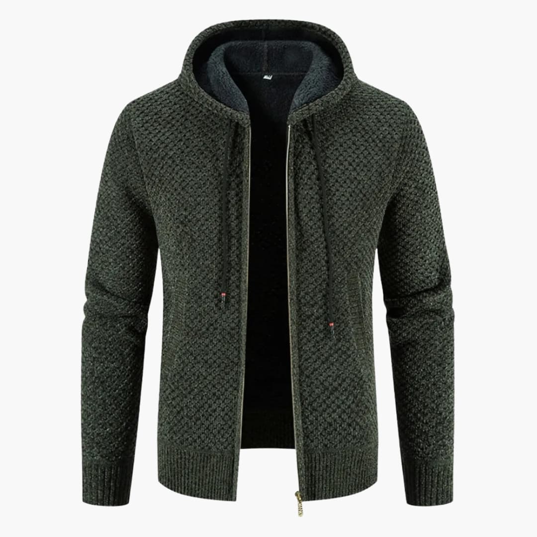 Men's textured knit vest full-zip long sleeves casual layering essential in neutral tone