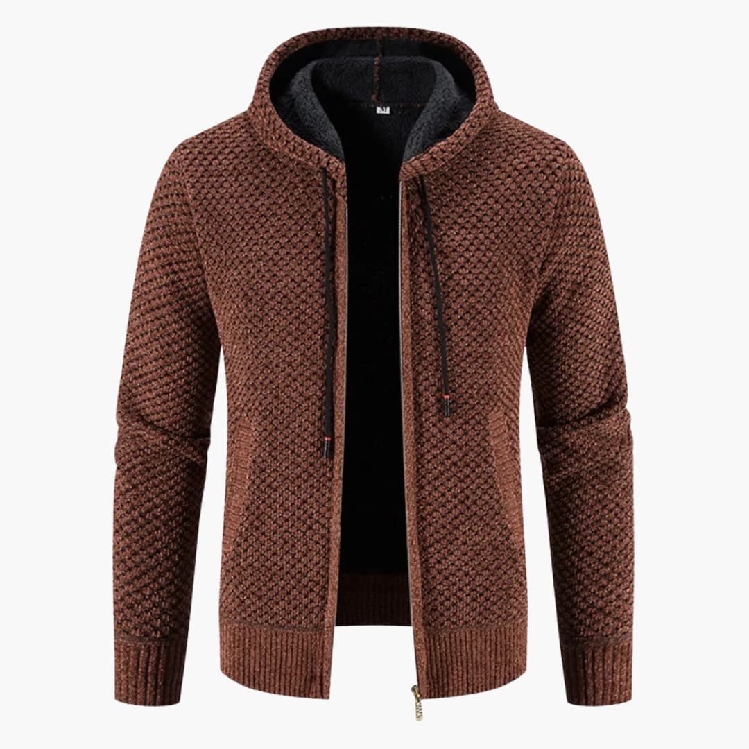 Men's textured knit vest full-zip long sleeve casual layering top in neutral tone