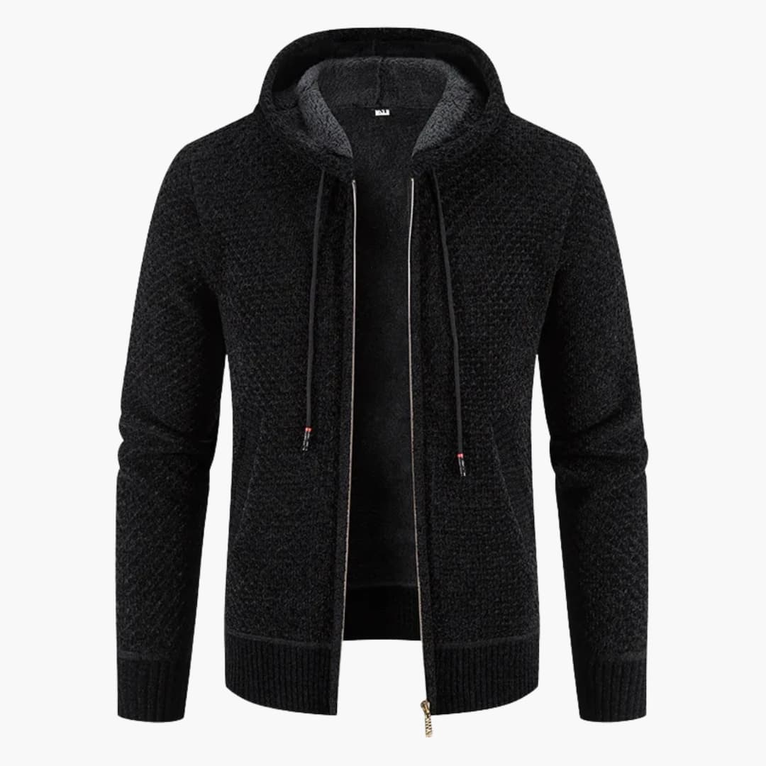 Men's textured knit vest full-length zip long sleeves casual layering essential neutral tone