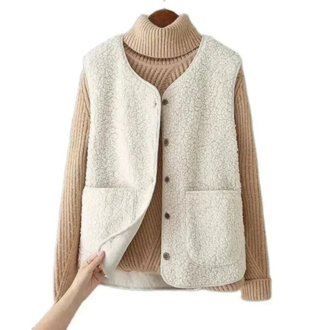 Women's sleeveless faux shearling vest cozy lightweight layering piece for autumn winter fashion
