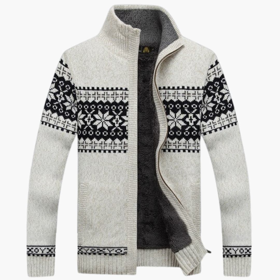 Men's textured knit zip-up vest with long sleeves, full zipper closure, regular fit layering piece