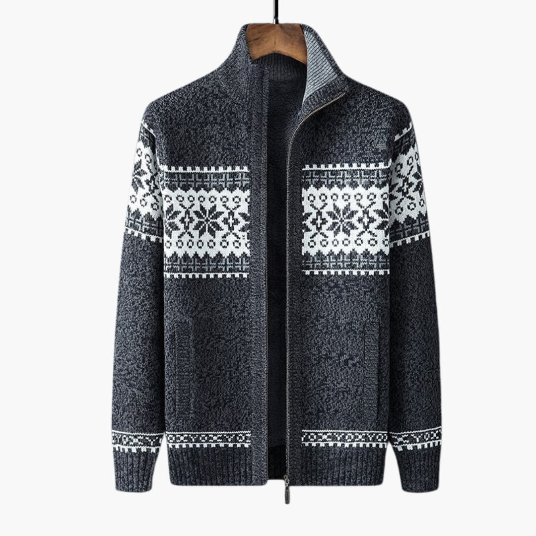 Men's textured knit zip-up vest with long sleeves, full zipper closure, regular fit, inner lining
