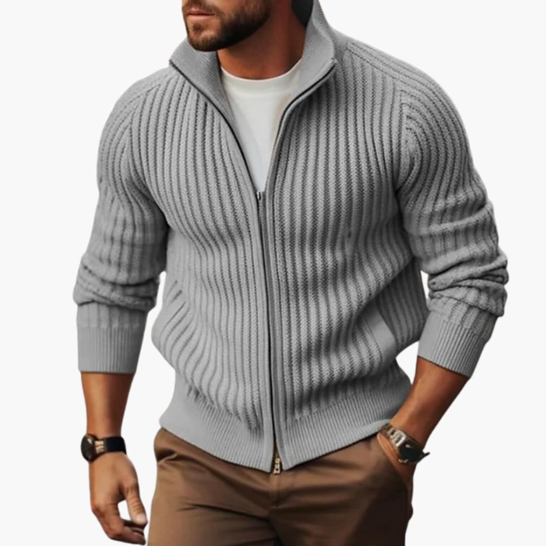Men's ribbed zip-up vest with stand-up collar, clean silhouette for versatile everyday layering