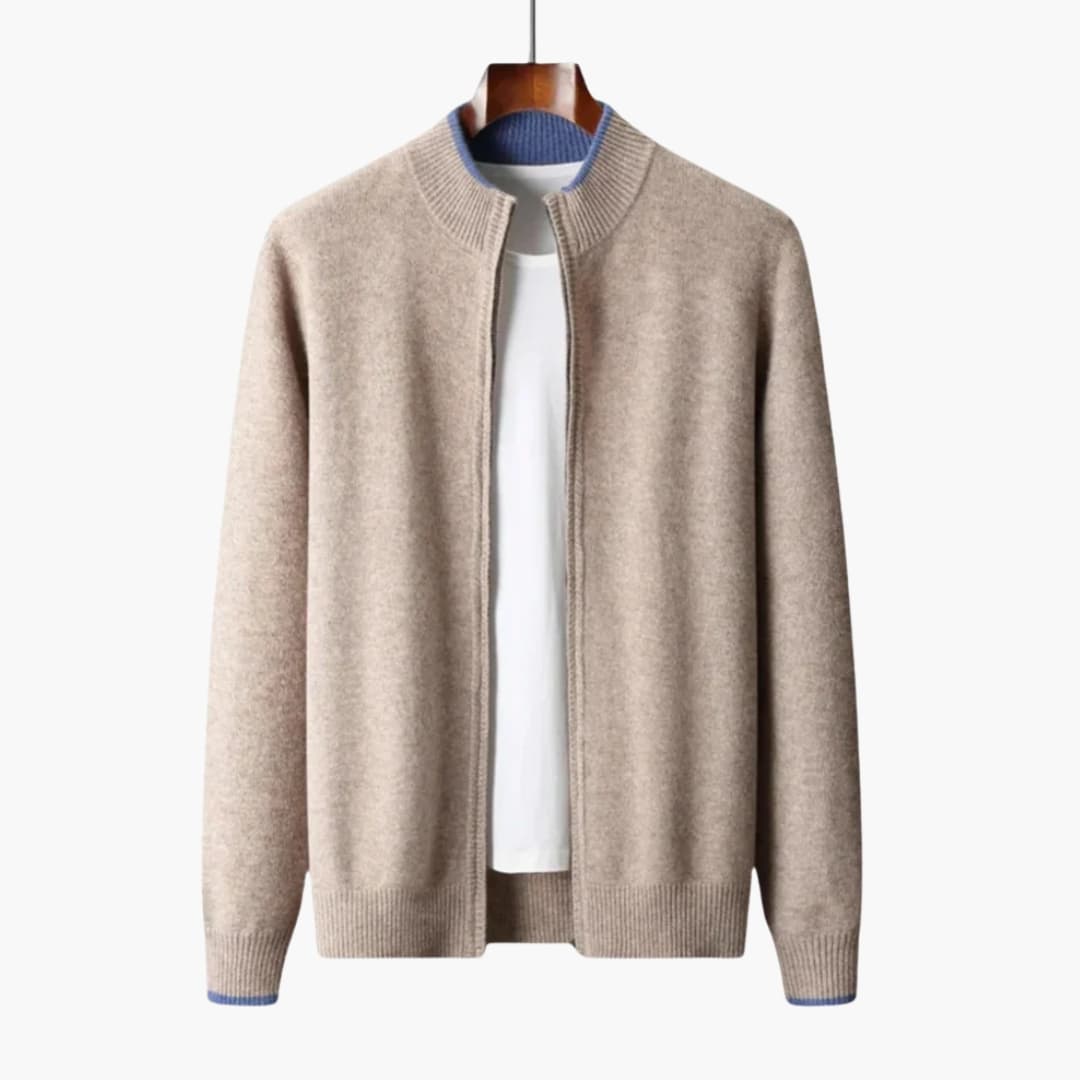 Men's navy zip-up knit vest ribbed stand-up collar full-zip smart casual clean silhouette