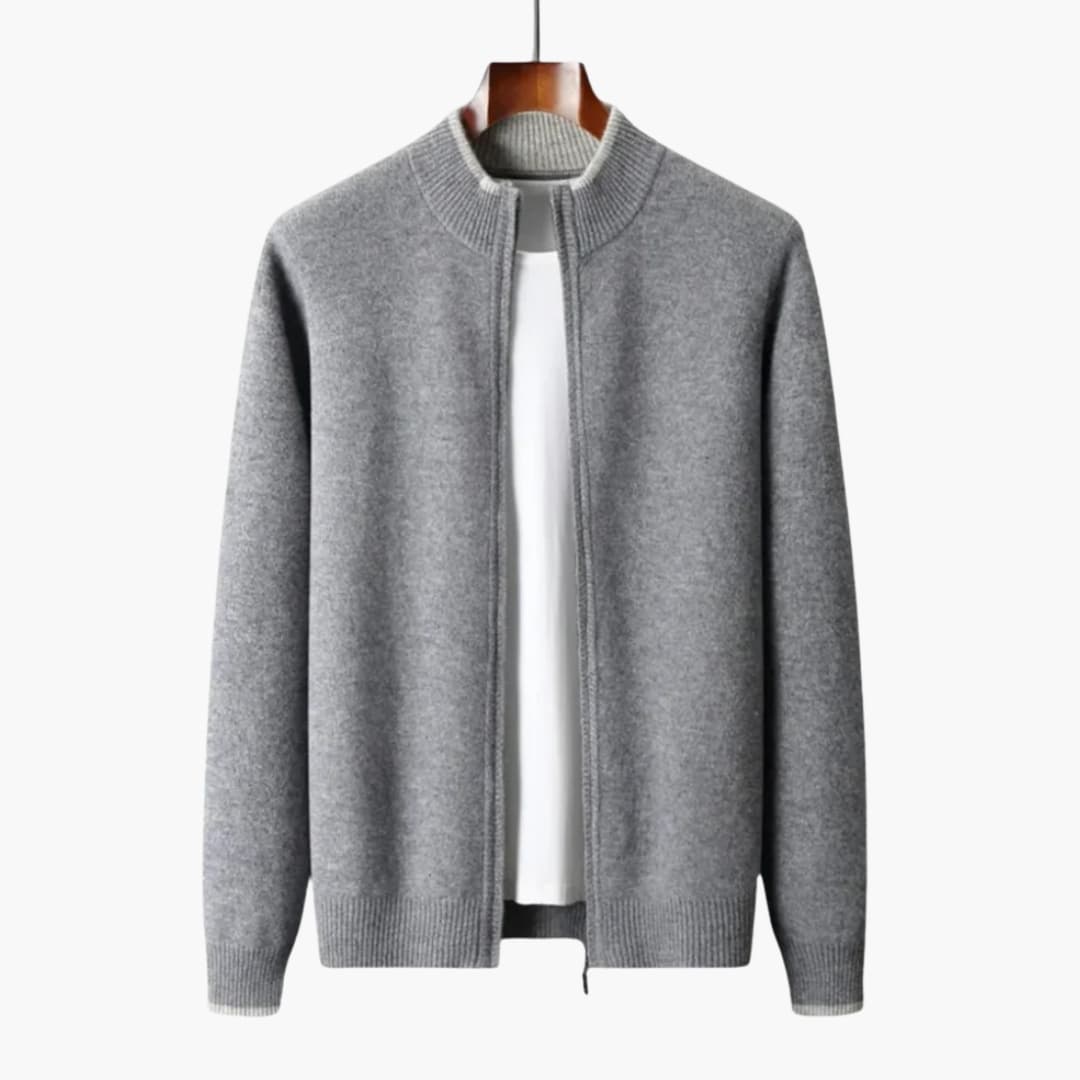 Men's zip-up knit vest ribbed stand-up collar clean straight silhouette smart casual layering
