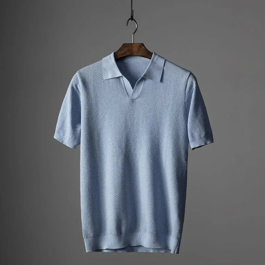 Men's premium white waffle collar polo shirt in soft Peruvian cotton with slight stretch